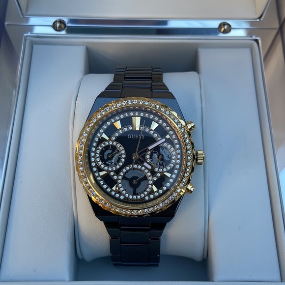 New GUESS Gold-Tone and Black Ceramic Multifunction Watch